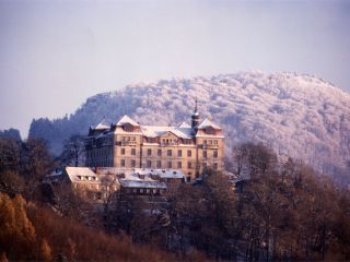 Schloss Bieberstein mit Milseburg im Winter